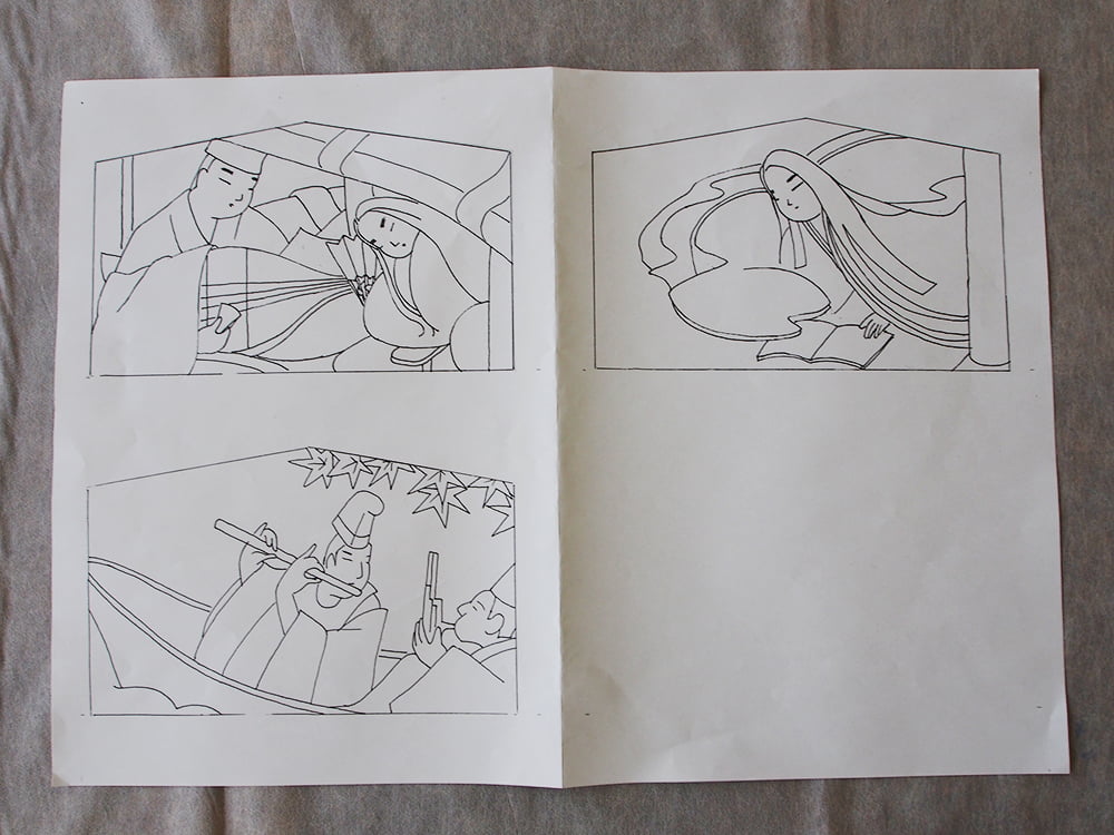 制作する板絵、屏風絵の下絵3種類