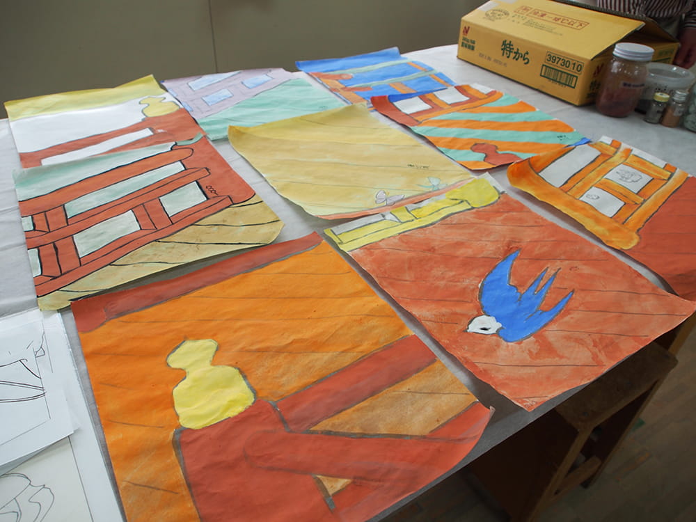 参加者達が描いた、屏風絵全体の中の9枚